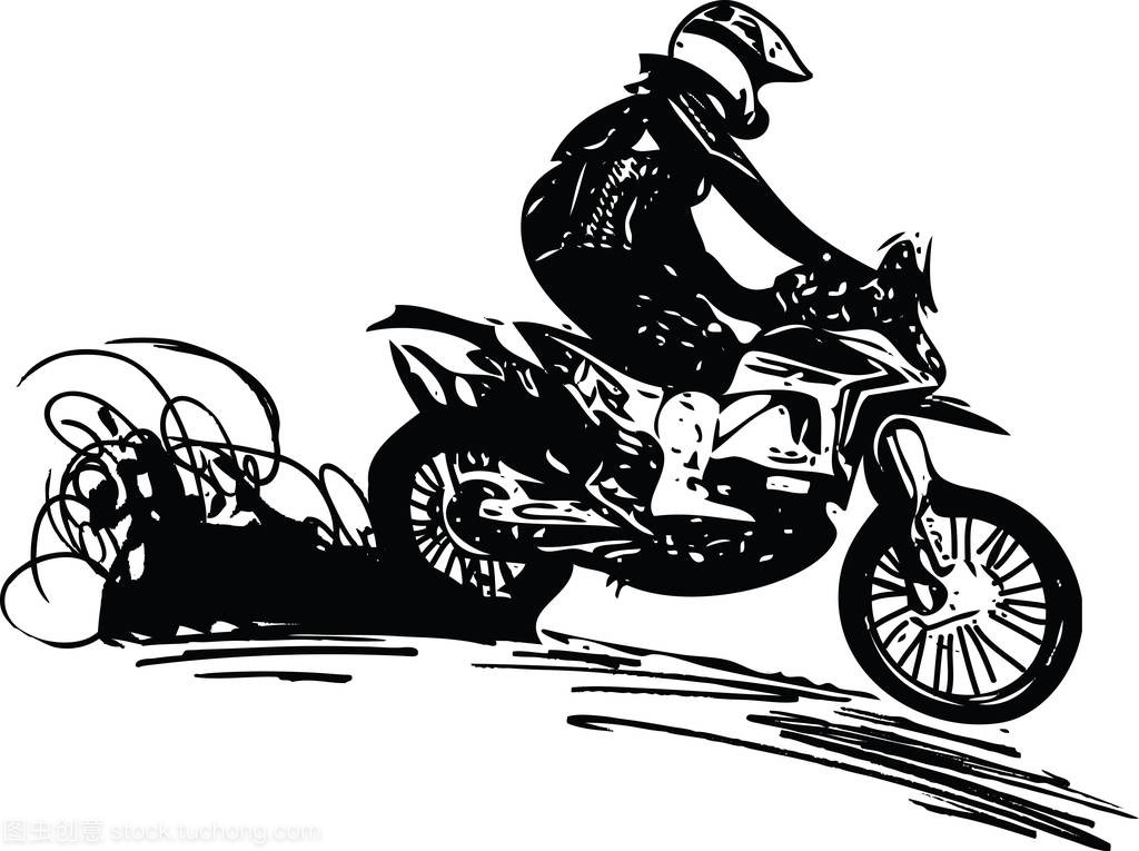 极端的越野摩托车车手骑摩托车